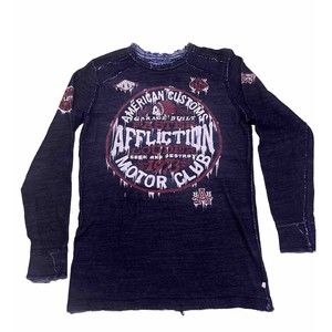 Affliction Men’s Distressed Long Sleeve Reversible Thermal Raw Hem Shirt Sz L